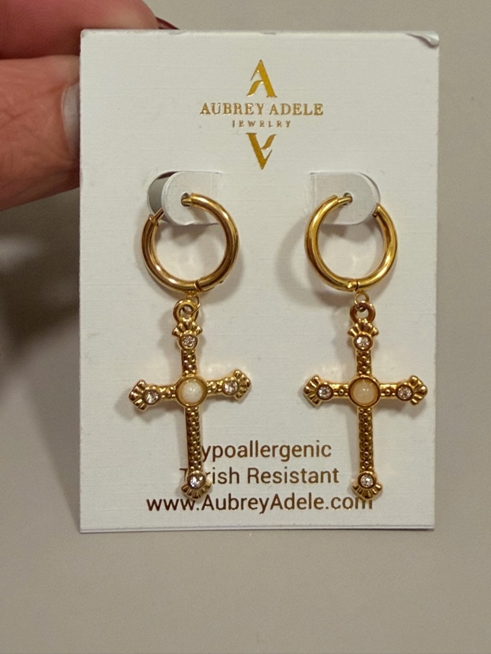 Gold Cross Hoop Earrings with Pearl Accents